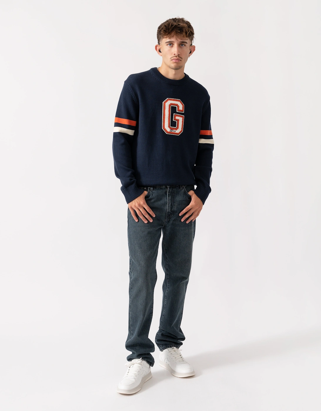 Mens Graphic Badge Crew Neck Jumper - 433 Evening Blue
