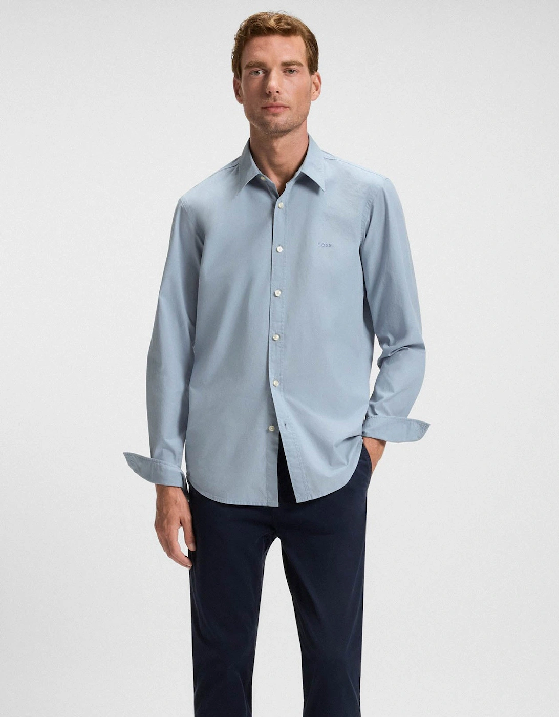 BOSS Orange Relegant 6 Mens Regular-Fit Shirt in Cotton Poplin with Kent Collar - Light/Pastel Blue 451