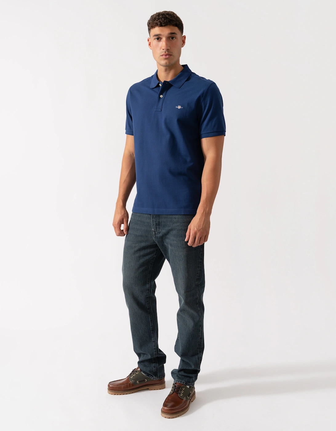 Mens Regular Fit Short Sleeve Shield Logo Pique Polo - 423 Persian Blue