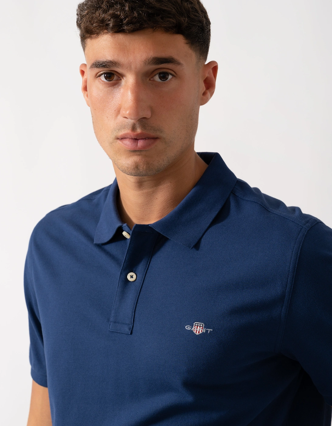 Mens Regular Fit Short Sleeve Shield Logo Pique Polo - 423 Persian Blue