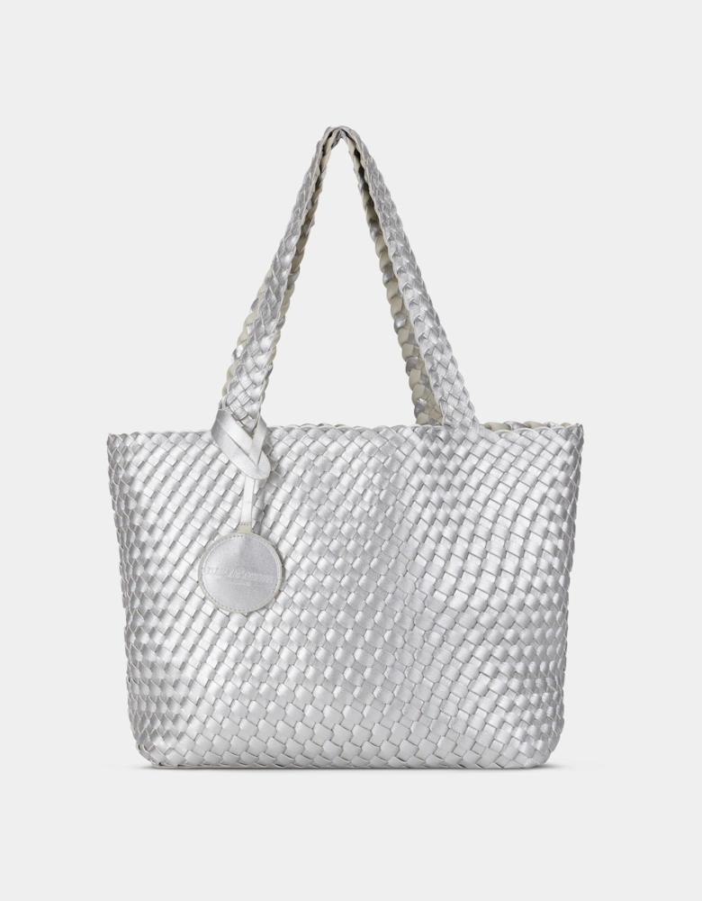 Reversable Dual Colour Womens Braided Shopper - Milk Creme Silver 121710