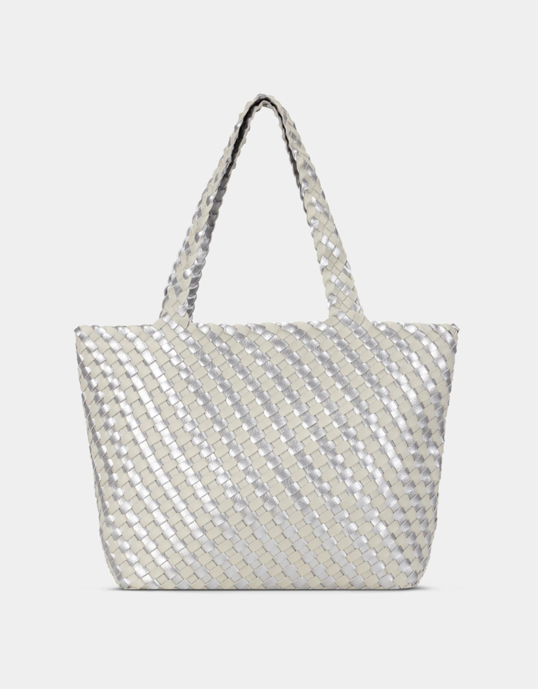 Reversable Dual Colour Womens Braided Shopper - Milk Creme Silver 121710