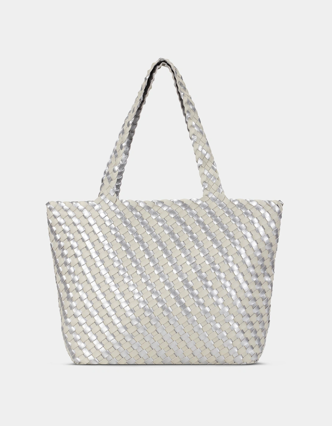 Reversable Dual Colour Womens Braided Shopper - Milk Creme Silver 121710