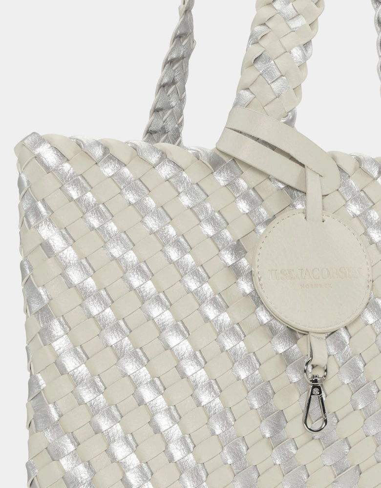 Reversable Dual Colour Womens Braided Shopper - Milk Creme Silver 121710