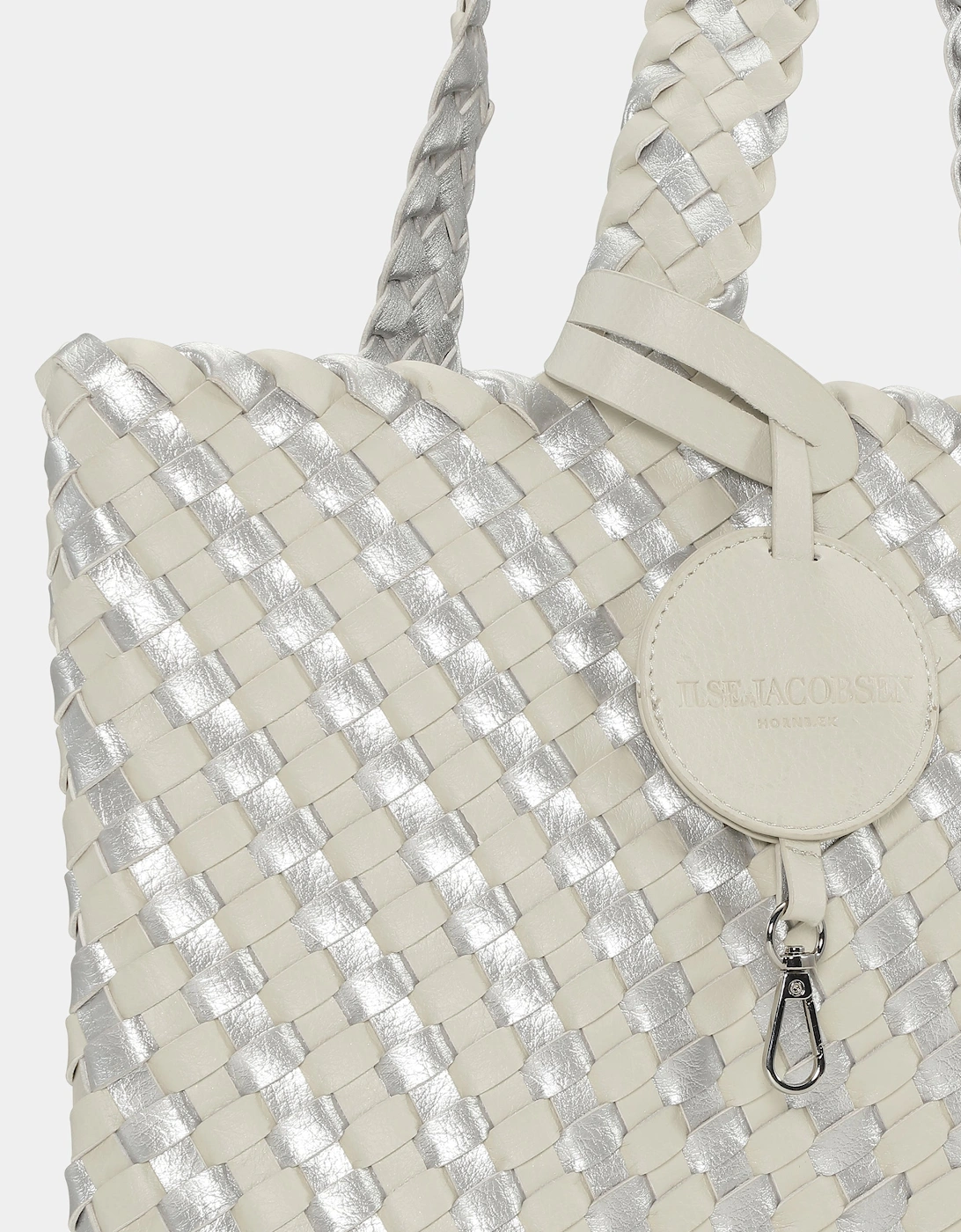 Reversable Dual Colour Womens Braided Shopper - Milk Creme Silver 121710