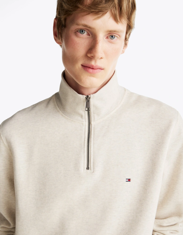 Essential Fleece Mens Half Zip Sweatshirt - Heathered Oatmilk