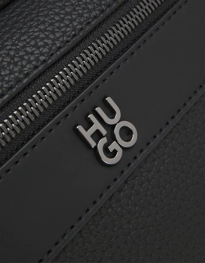 HUGO Quantic Mens Grained Faux Leather Washbag with Stacked-Logo - Black 001