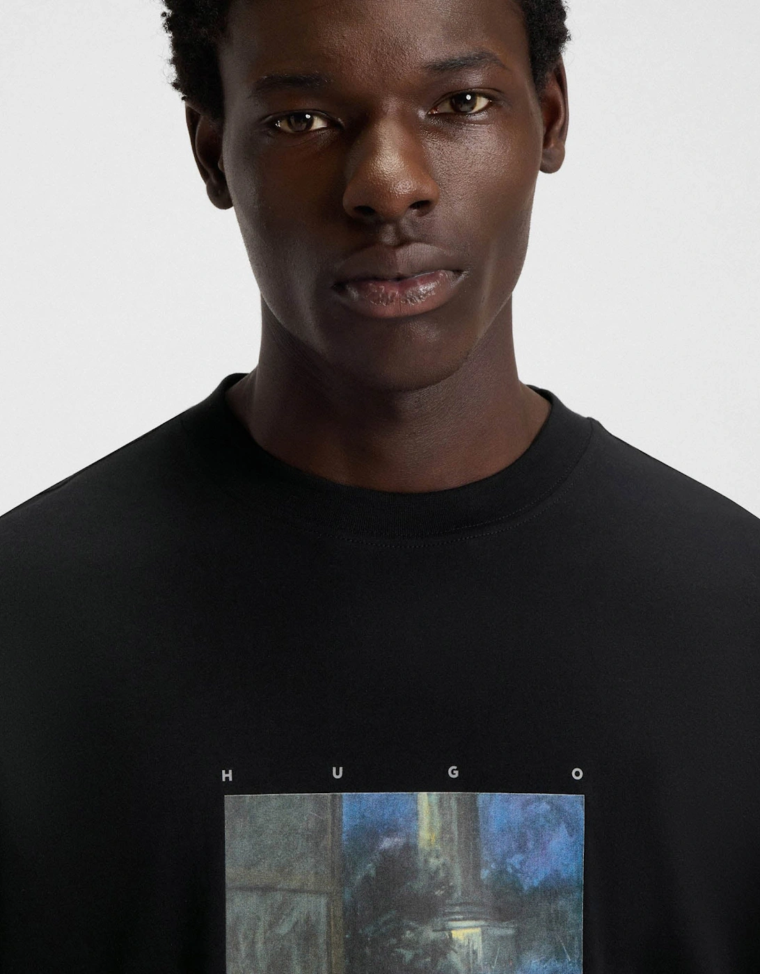 HUGO x apoh Dabolos Mens Cotton-Jersey T-Shirt with Ballerina Artwork  - Black 001