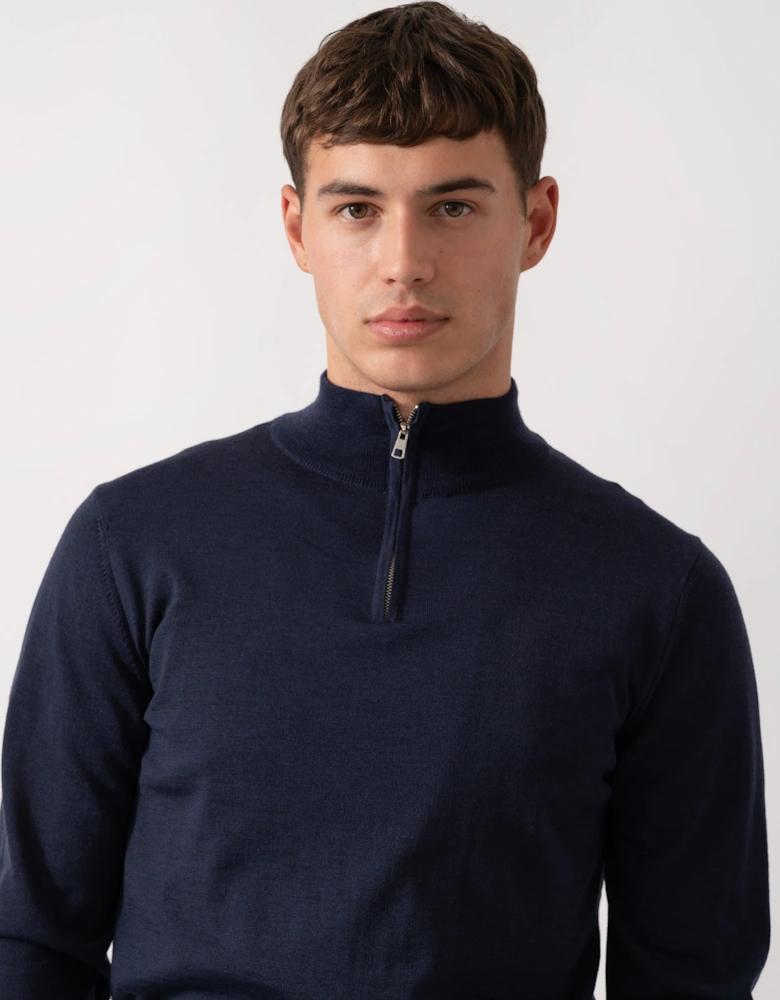 Curragh Mens 1/4 Zip Funnel Neck Merino Wool Jumper - Navy Marl