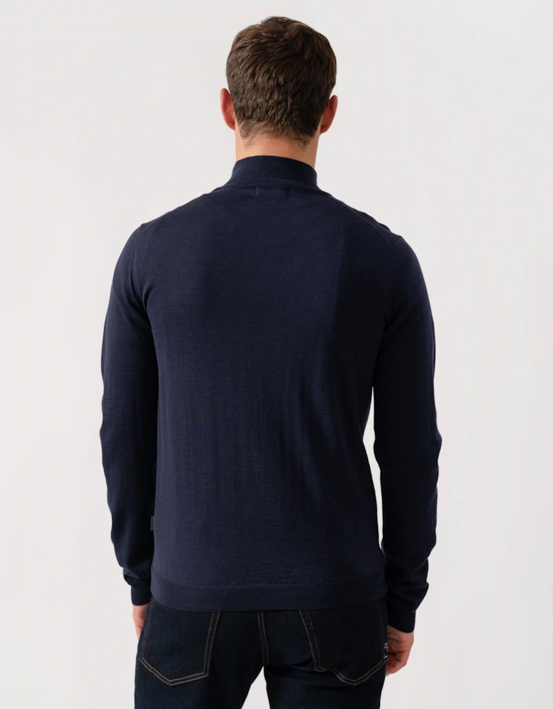 Curragh Mens 1/4 Zip Funnel Neck Merino Wool Jumper - Navy Marl