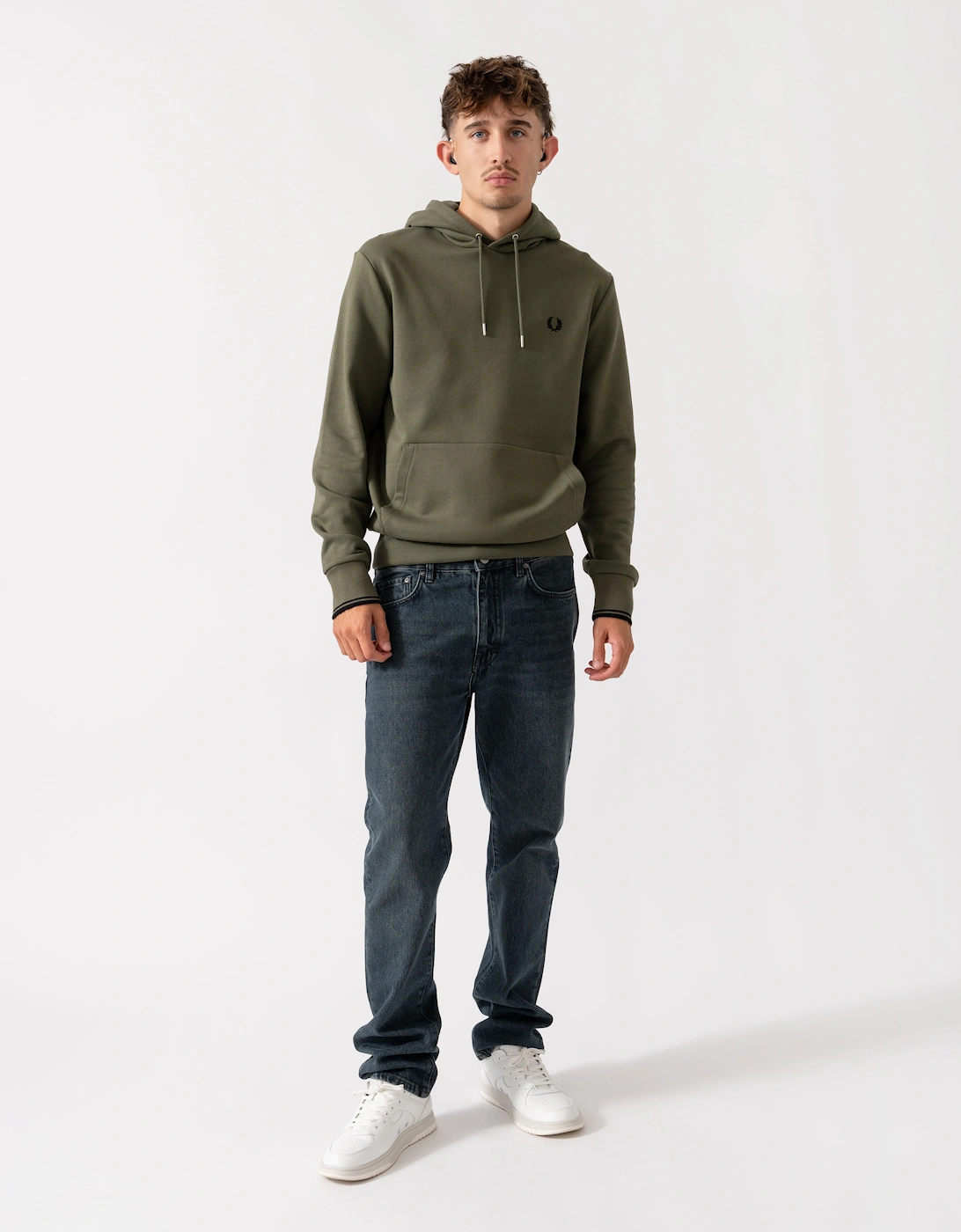 Mens Tipped Hooded Sweatshirt - Laurel Wreath Green/Black Z50