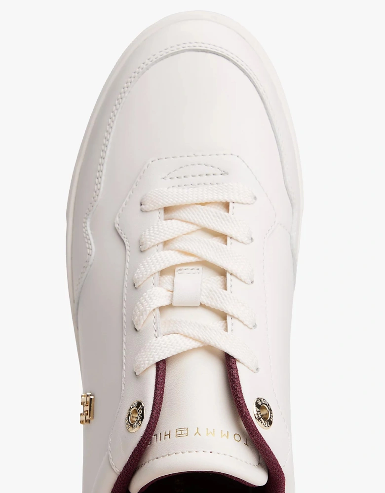 Elevated Womens Leather Court Trainers - Ancient White