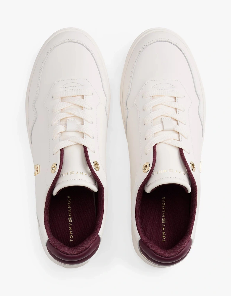 Elevated Womens Leather Court Trainers - Ancient White