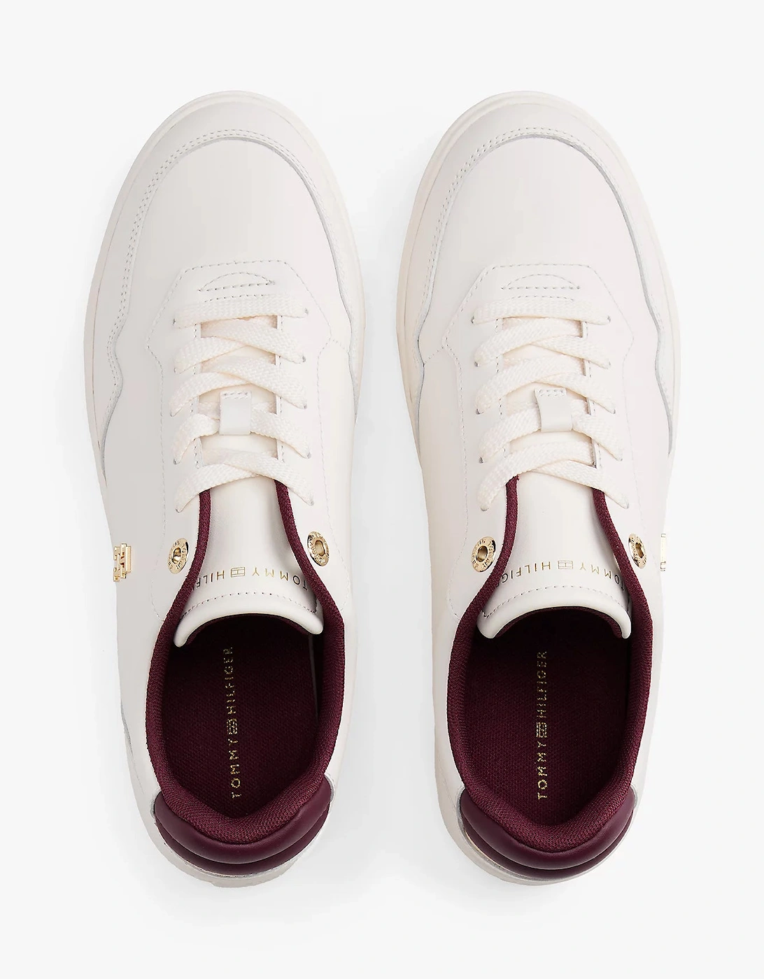 Elevated Womens Leather Court Trainers - Ancient White