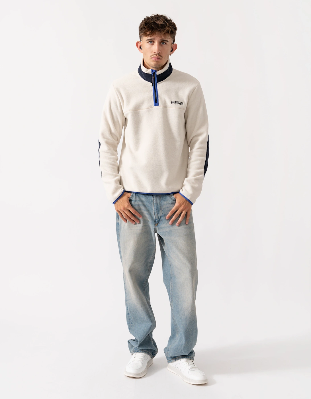Dergana Mens Half Zip Sweatshirt - Beige Dimity N1J