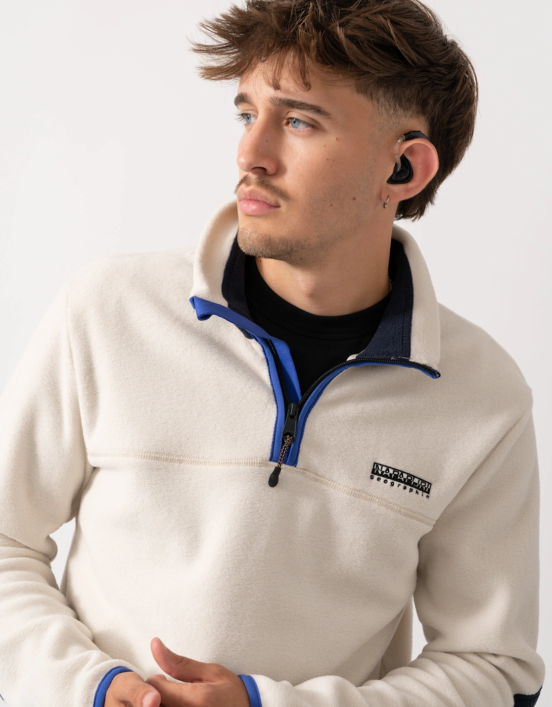 Dergana Mens Half Zip Sweatshirt - Beige Dimity N1J