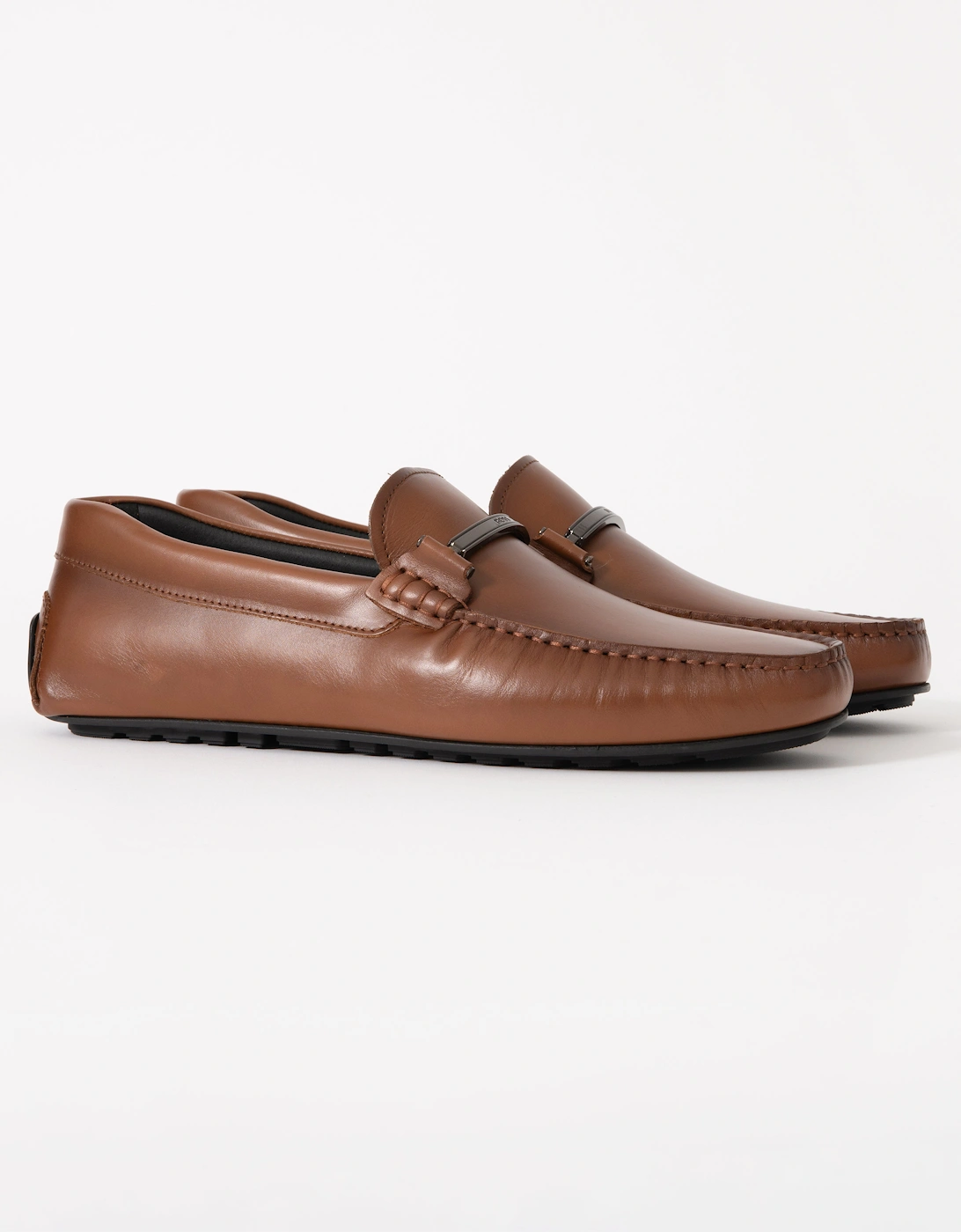 BOSS Orange Noel Mens Leather Loafers with Branded Hardware - Medium Brown 210