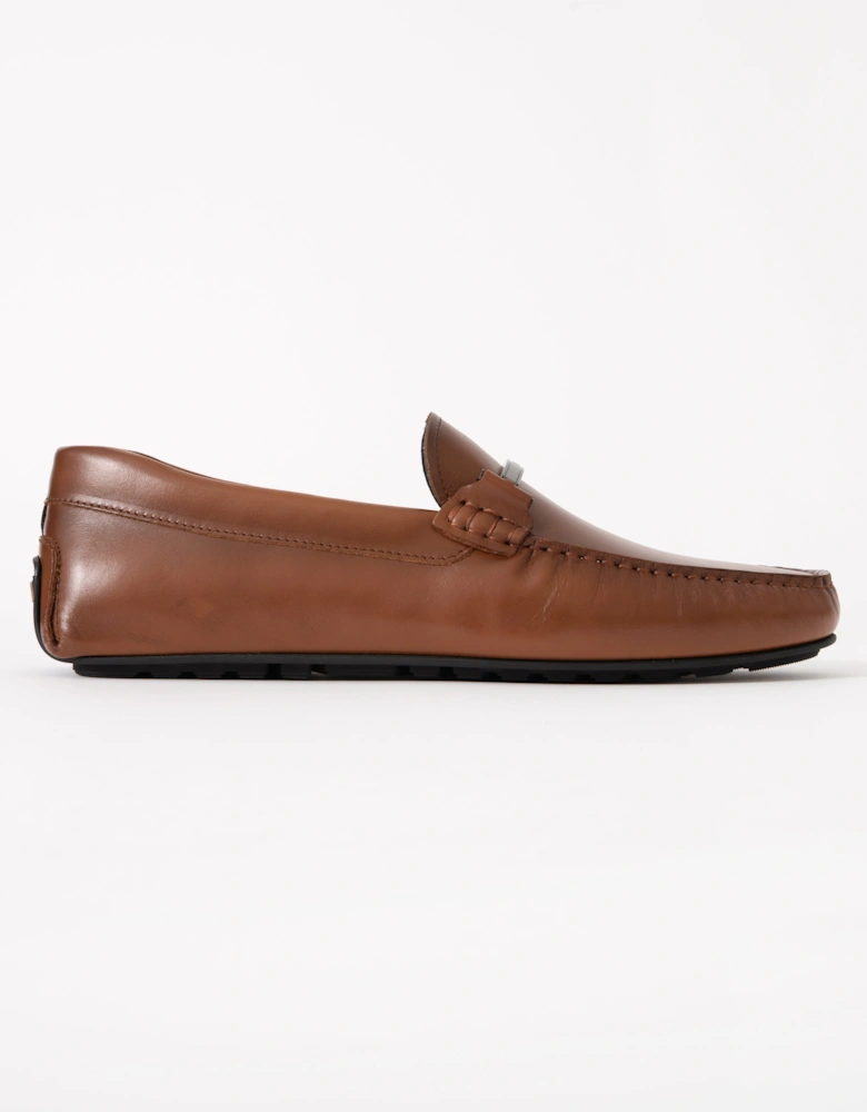 BOSS Orange Noel Mens Leather Loafers with Branded Hardware - Medium Brown 210