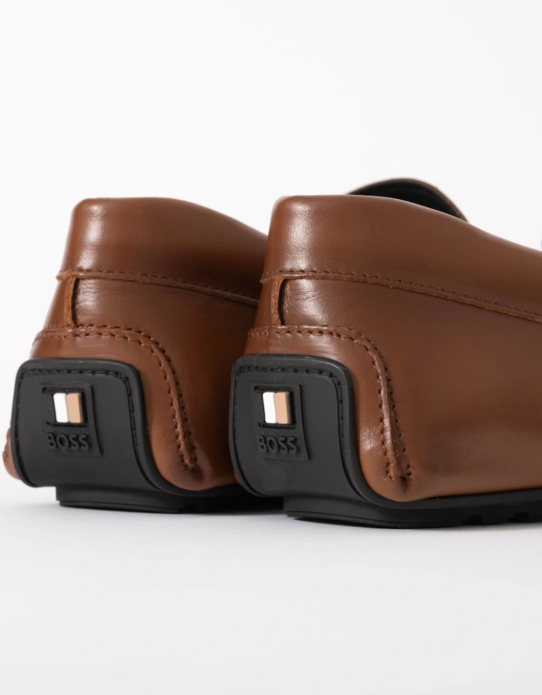 BOSS Orange Noel Mens Leather Loafers with Branded Hardware - Medium Brown 210