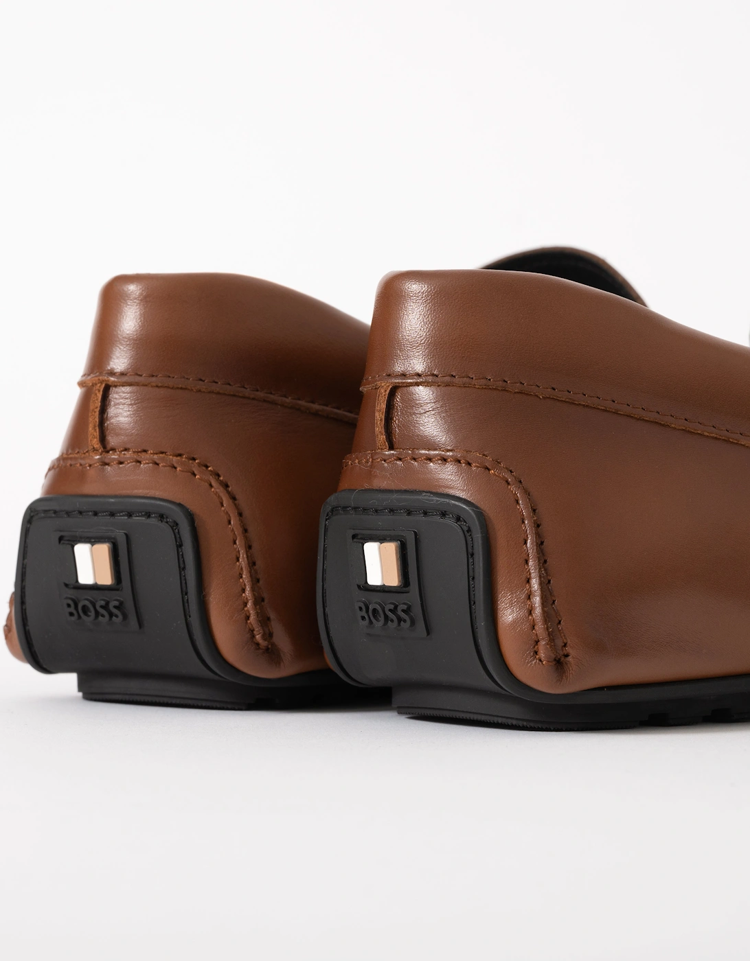 BOSS Orange Noel Mens Leather Loafers with Branded Hardware - Medium Brown 210