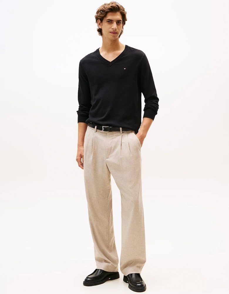 Pima Organic Cotton Mens Cashmere V-Neck Jumper - Black