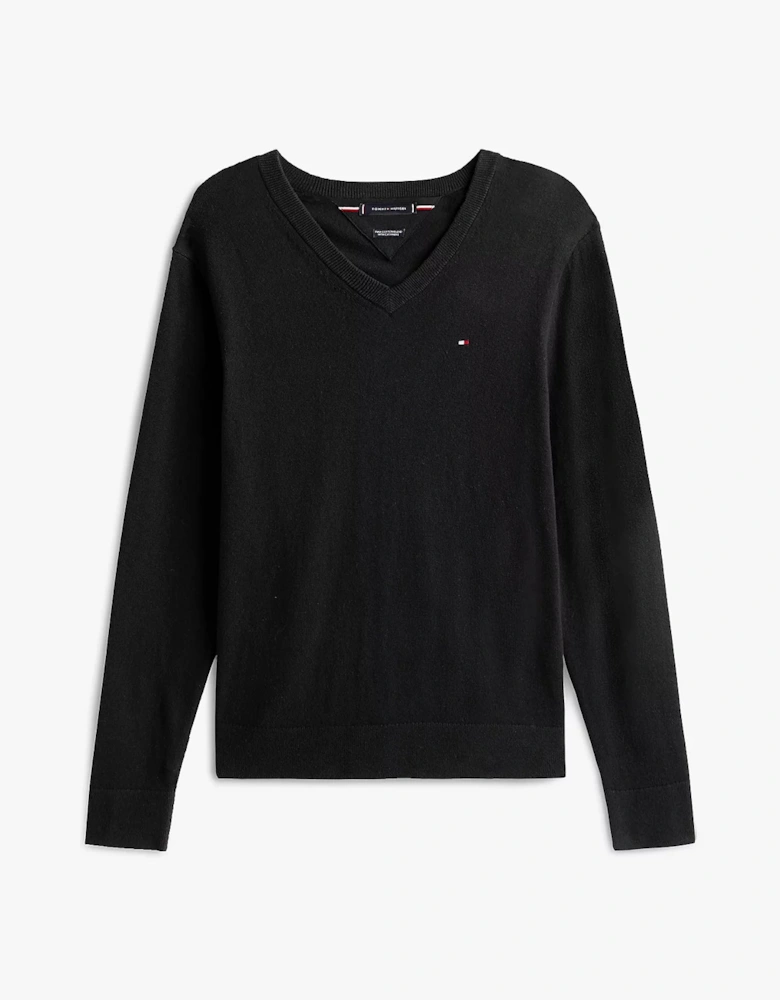 Pima Organic Cotton Mens Cashmere V-Neck Jumper - Black