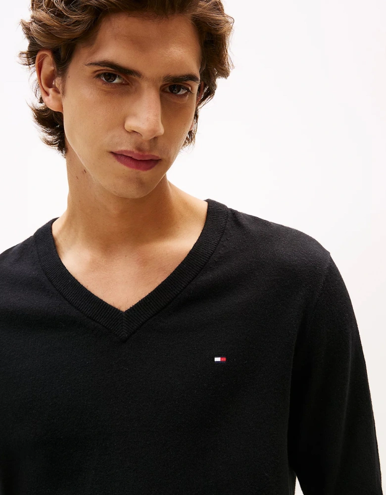 Pima Organic Cotton Mens Cashmere V-Neck Jumper - Black