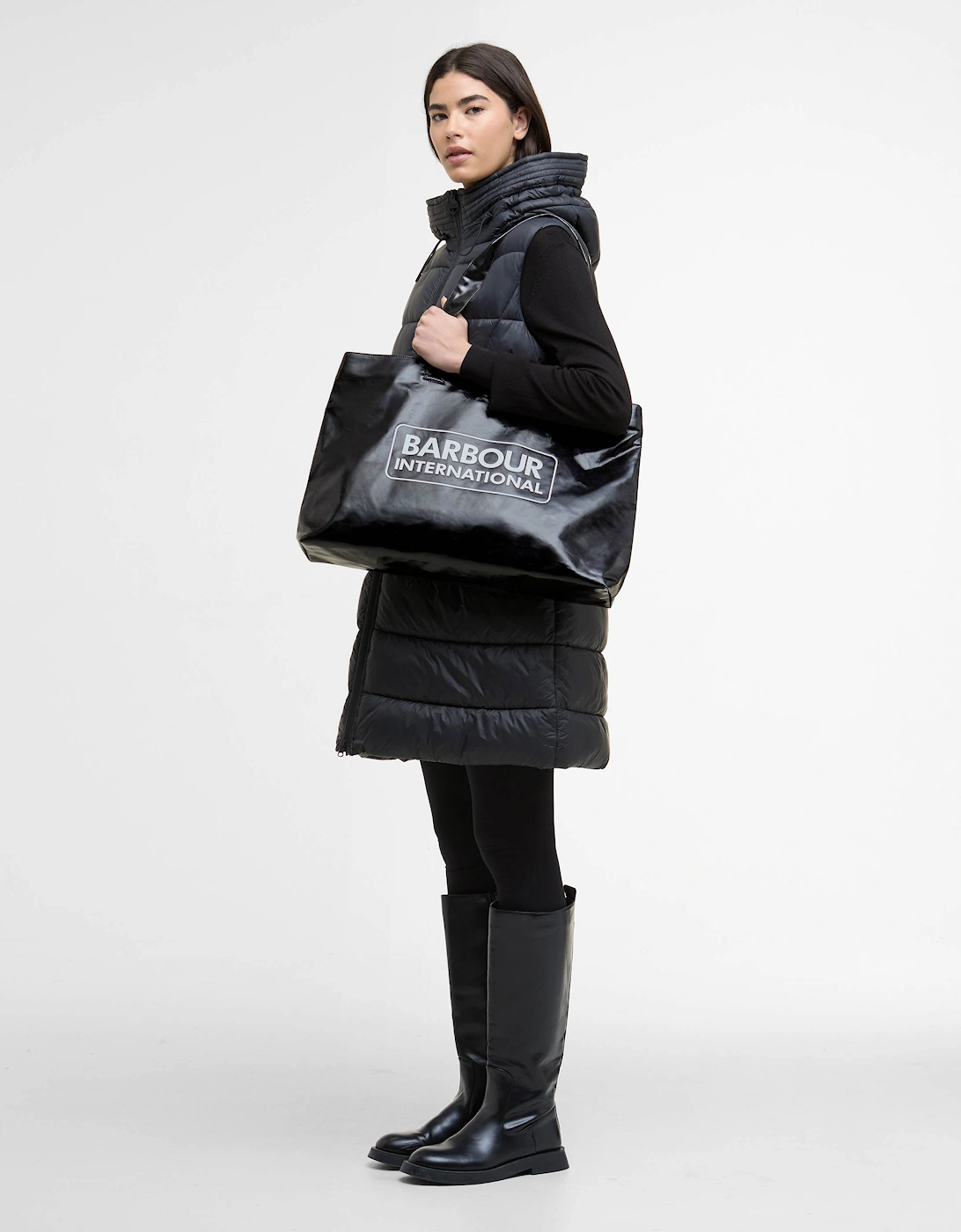 Womens High Shine Tote Bag - Black, 10 of 9