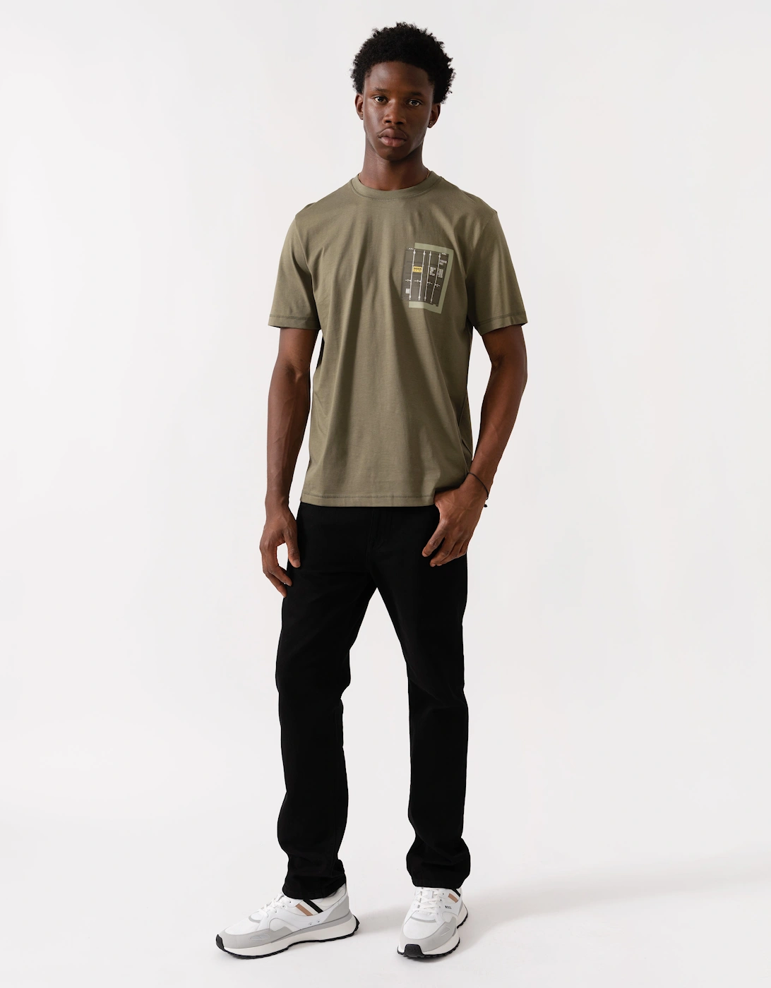 BOSS Orange Te Container Mens Graphic Print T-Shirt - Open Green 342