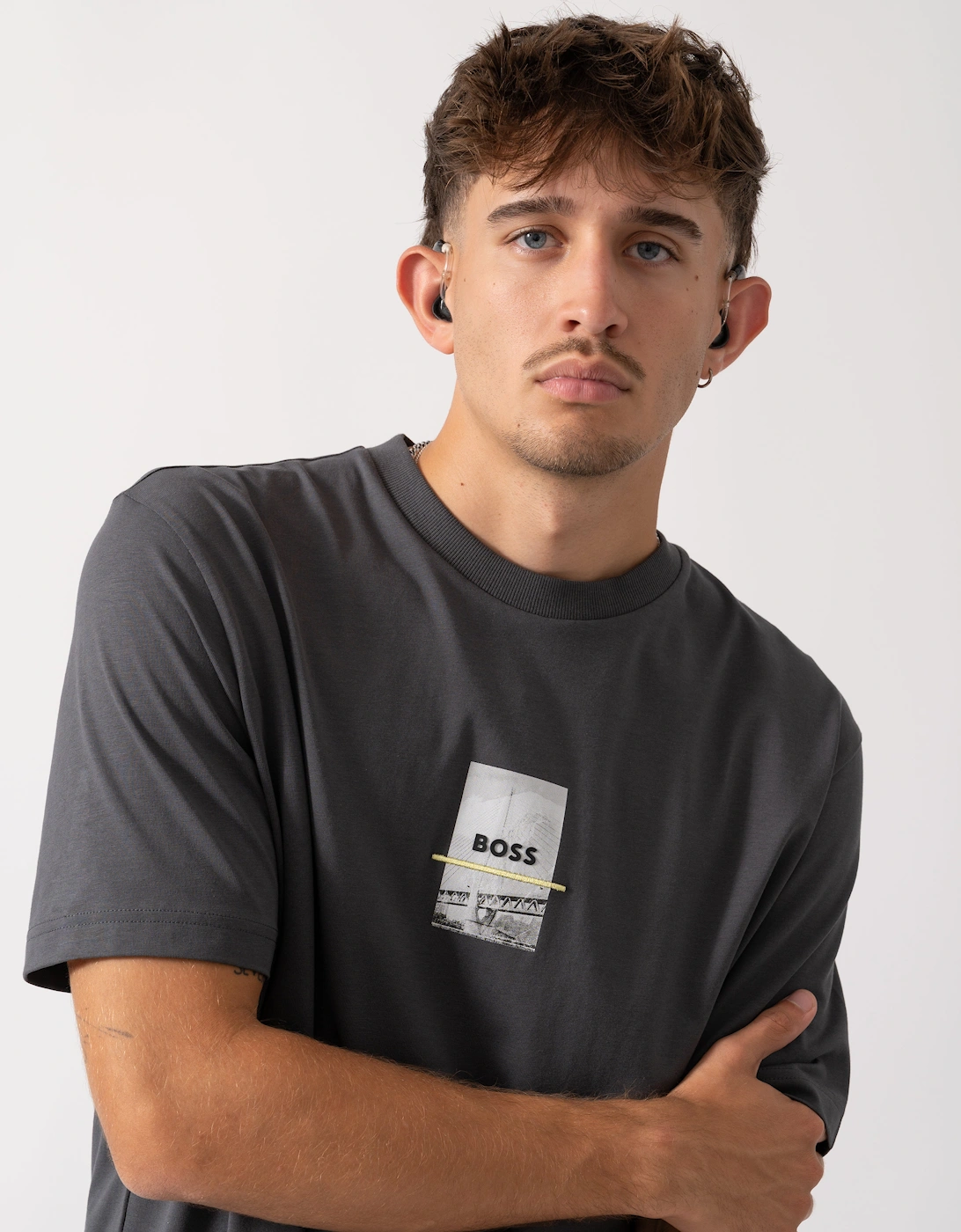 BOSS Green Tee Photoprint Mens T-Shirt - Dark Grey 027