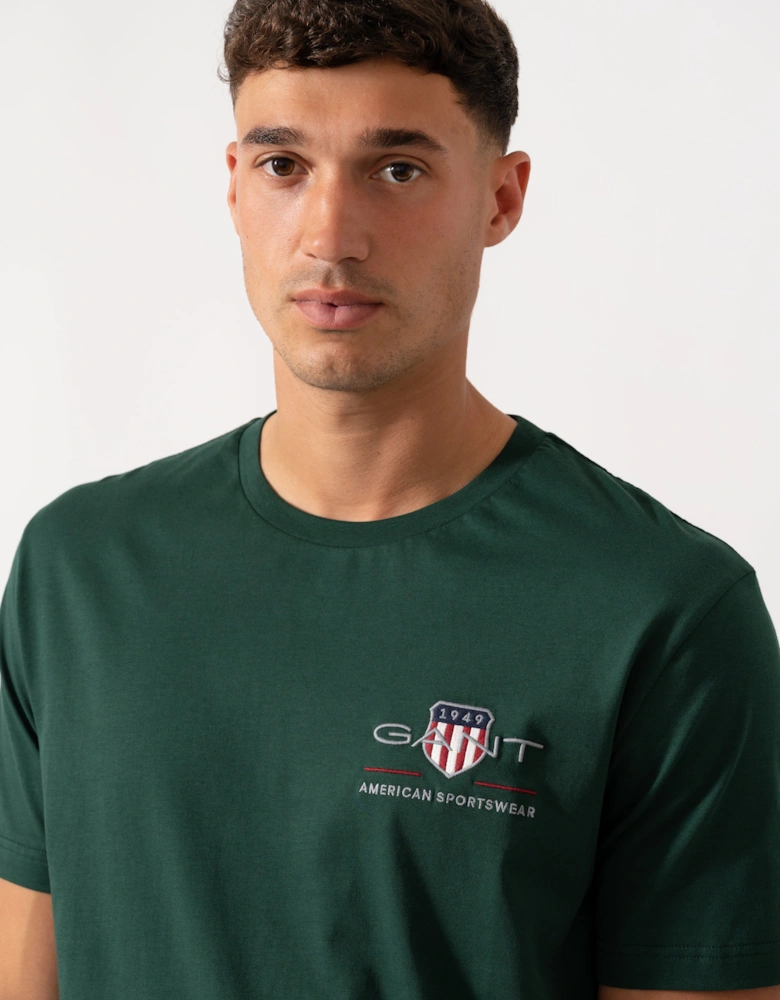 Mens Regular Fit Embroidered Archive Shield T-Shirt - 374 Tartan Green