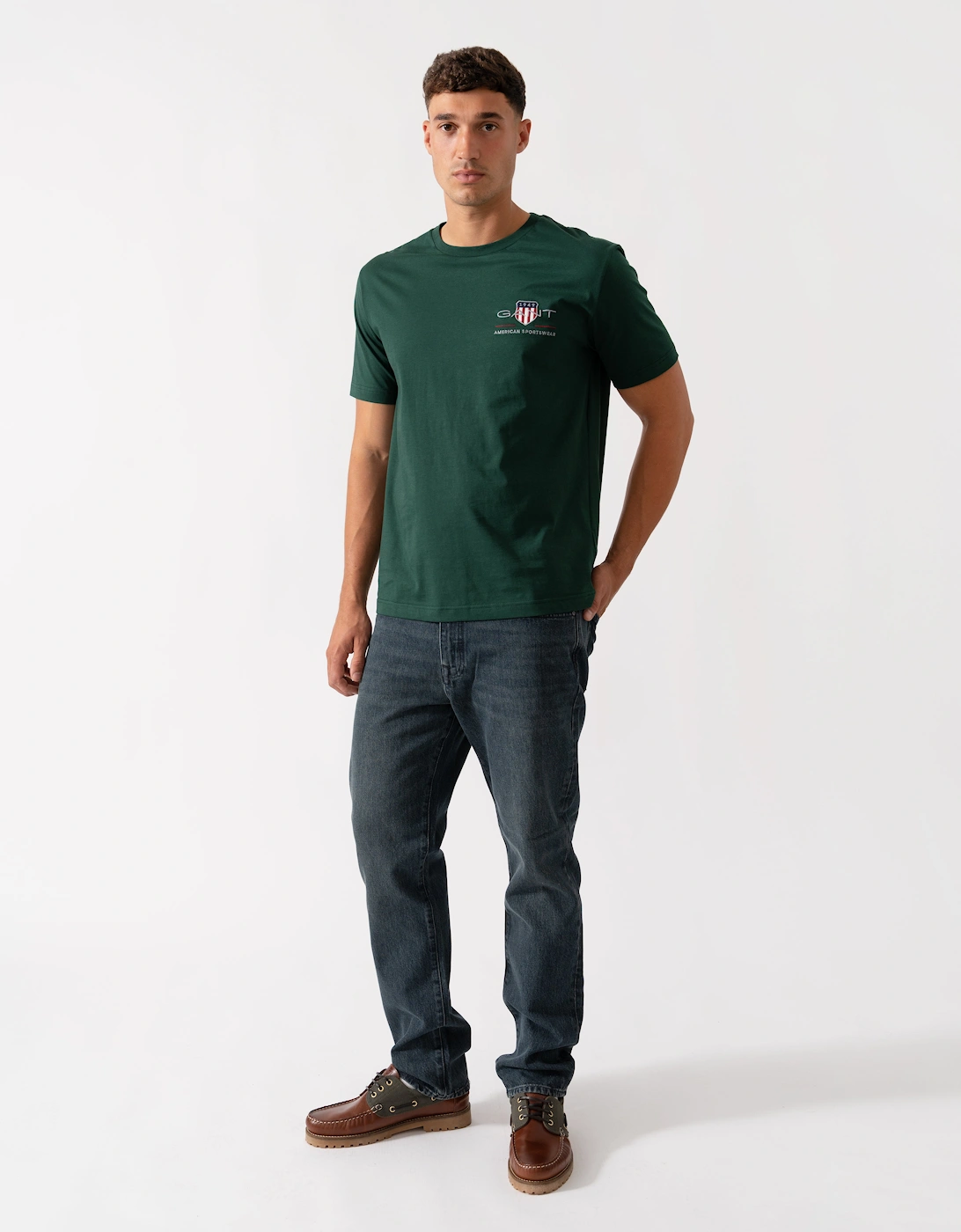 Mens Regular Fit Embroidered Archive Shield T-Shirt - 374 Tartan Green
