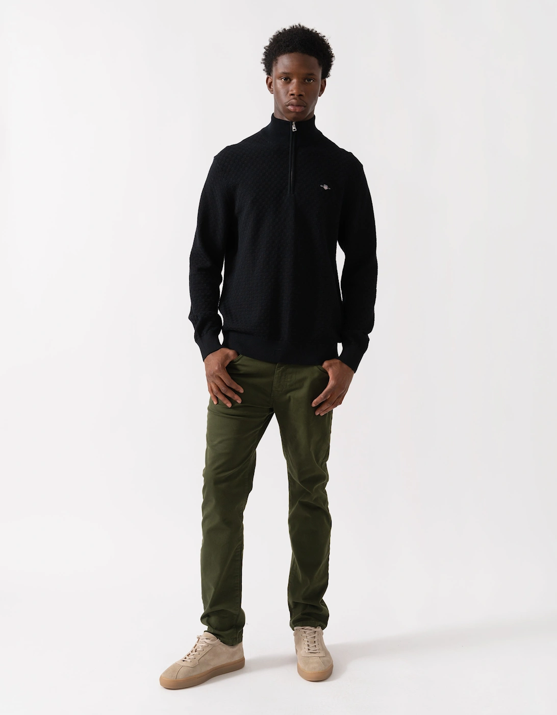 Mens Micro Texture Half Zip Jumper - 5 Black