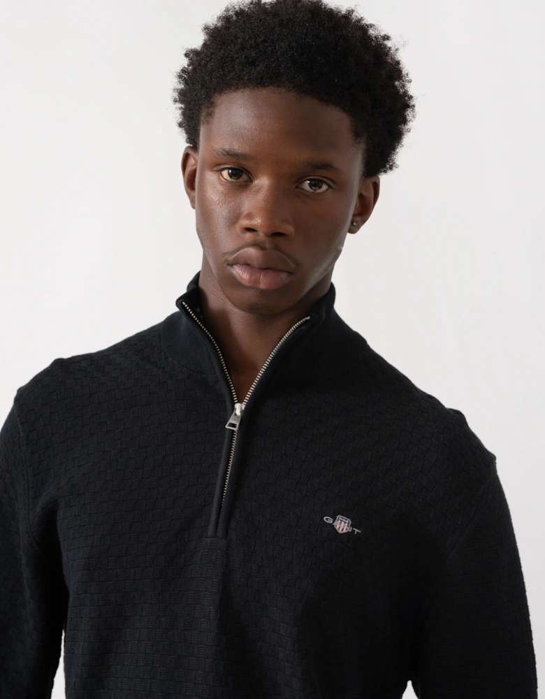 Mens Micro Texture Half Zip Jumper - 5 Black