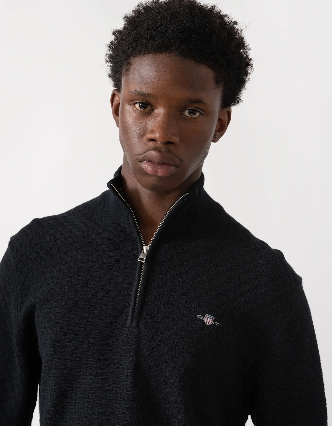 Mens Micro Texture Half Zip Jumper - 5 Black