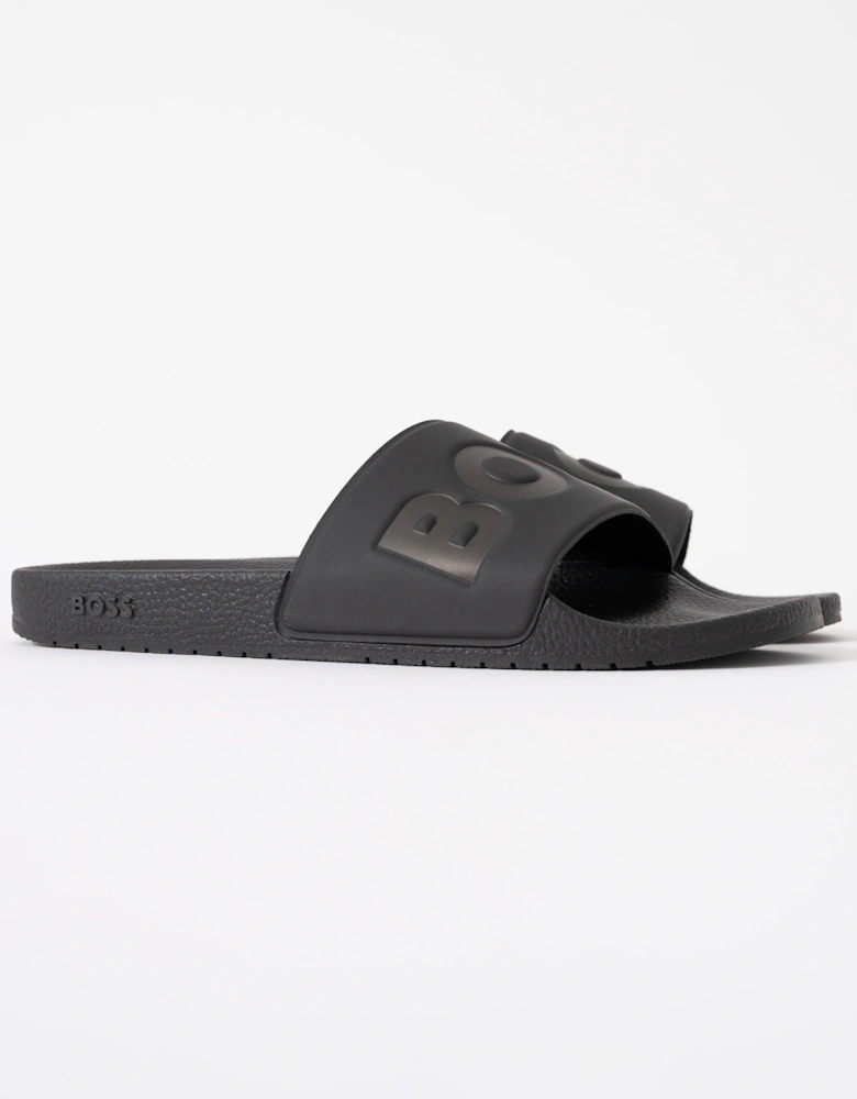 BOSS Orange Aryeh Mens Italian-Made Slides With Large Logo Detail - Black 001