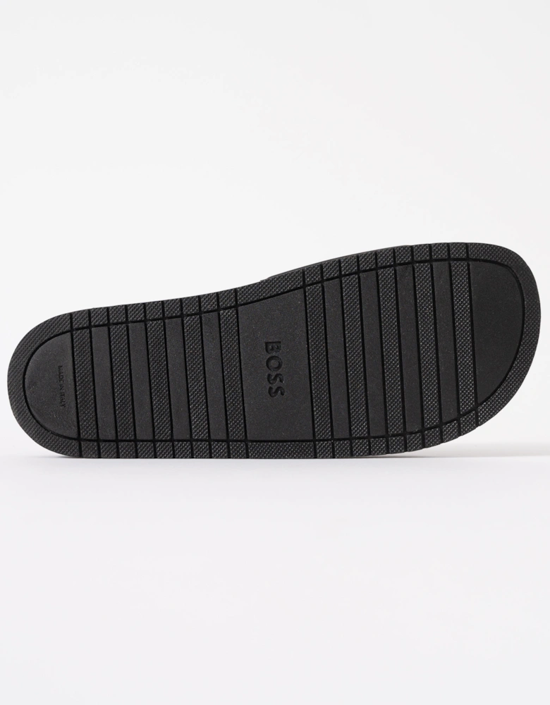 BOSS Orange Aryeh Mens Italian-Made Slides With Large Logo Detail - Black 001