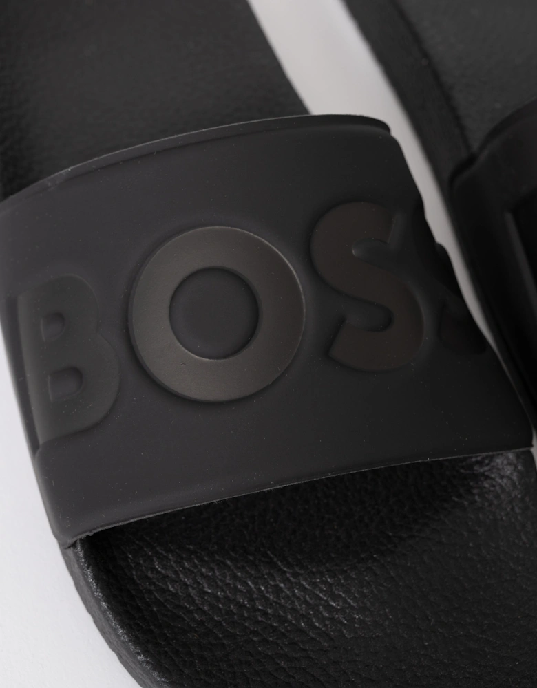 BOSS Orange Aryeh Mens Italian-Made Slides With Large Logo Detail - Black 001