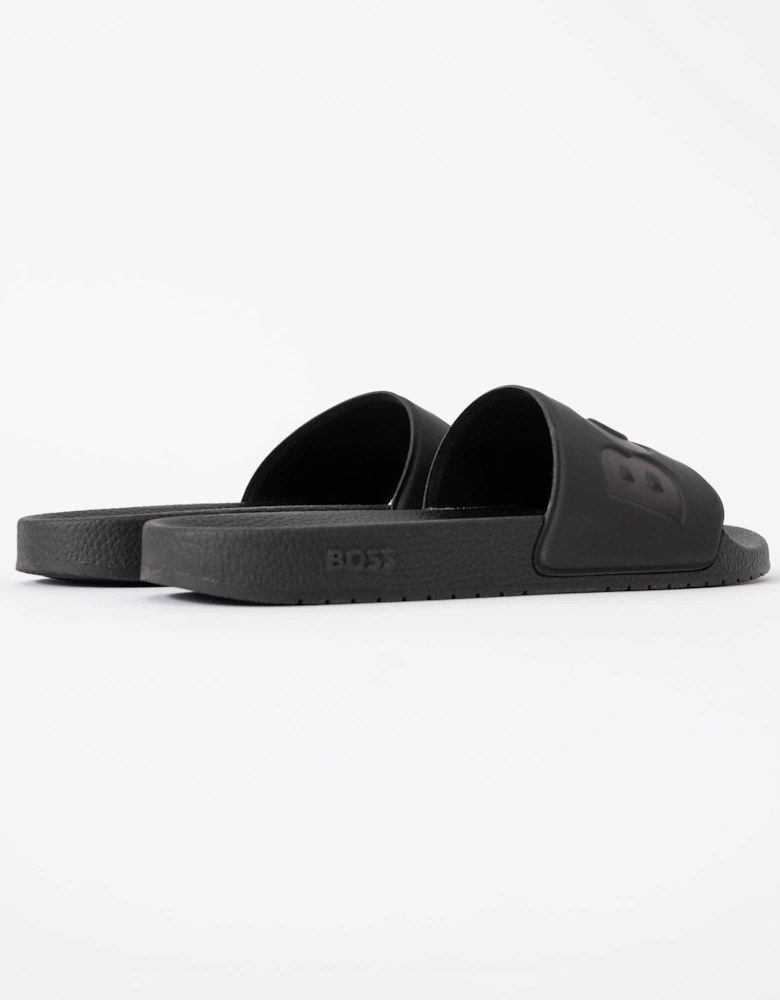BOSS Orange Aryeh Mens Italian-Made Slides With Large Logo Detail - Black 001