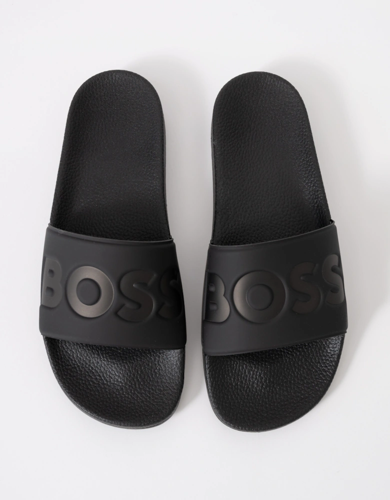 BOSS Orange Aryeh Mens Italian-Made Slides With Large Logo Detail - Black 001