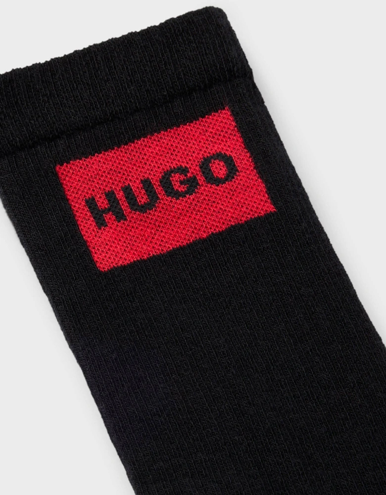 HUGO 3-Pack Quarter Length Combed Cotton Ribbed Mens Socks  - Black 001