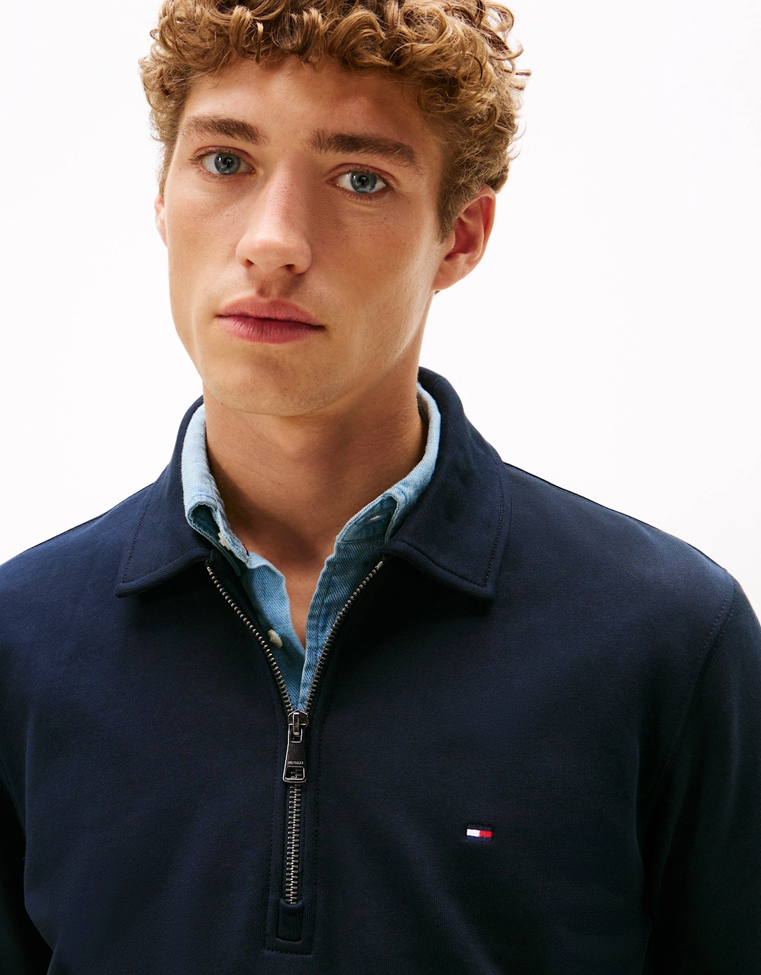 Essential Terry Long Sleeve Mens Zip Polo - Desert Sky