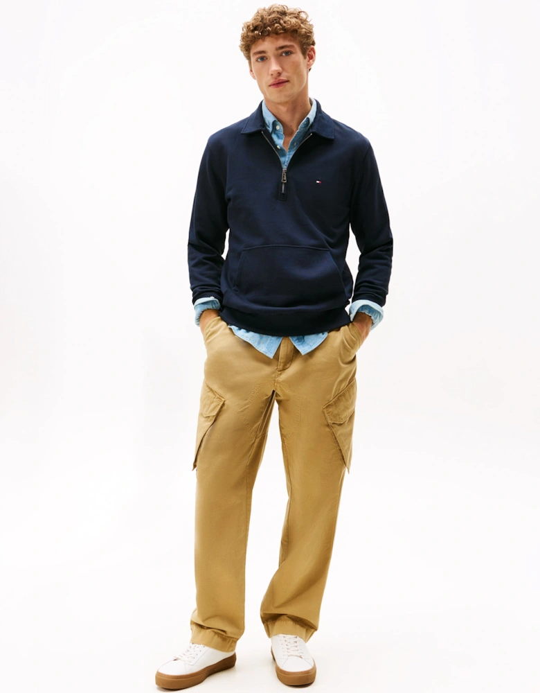 Essential Terry Long Sleeve Mens Zip Polo - Desert Sky
