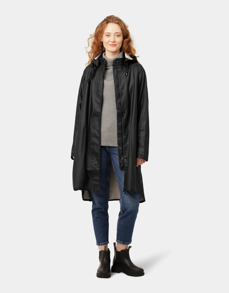 Rain Womens A-Line Rubberised Raincoat - Black 001