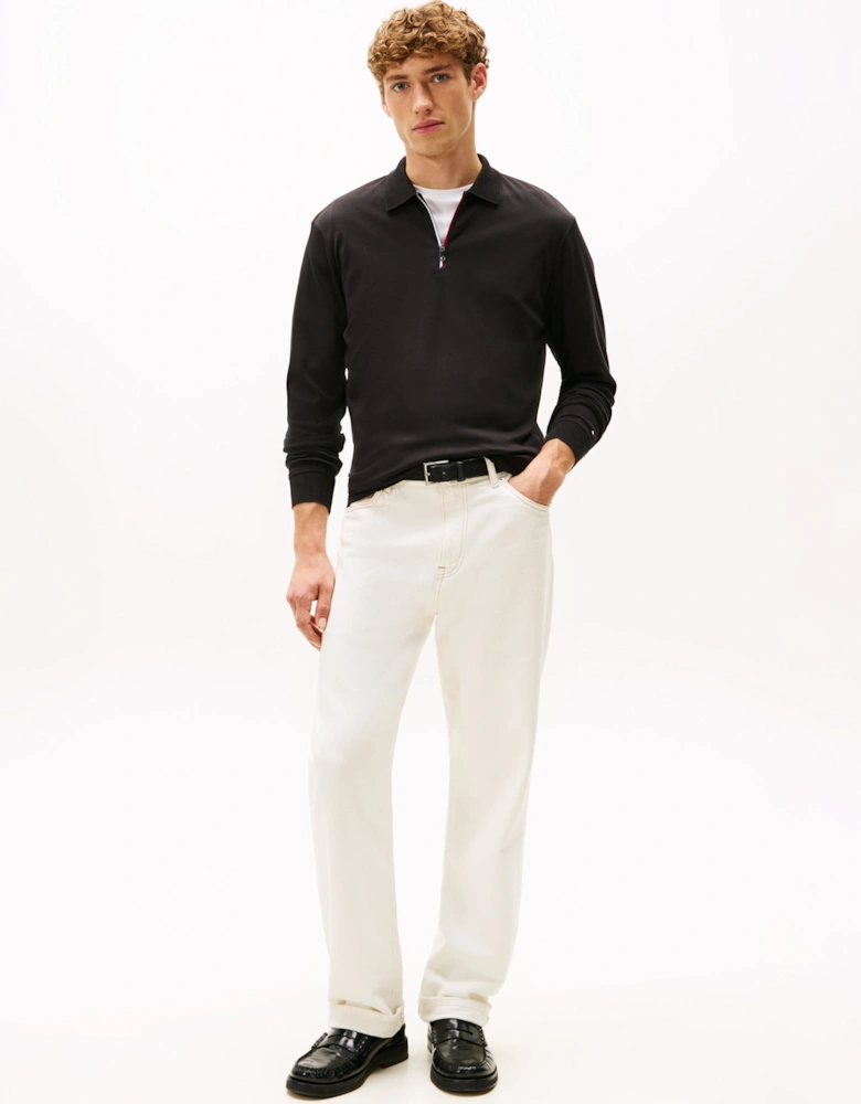 Interlock Mens Long Sleeve Zip Polo - Black