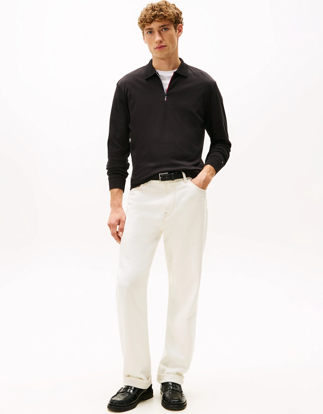 Interlock Mens Long Sleeve Zip Polo - Black
