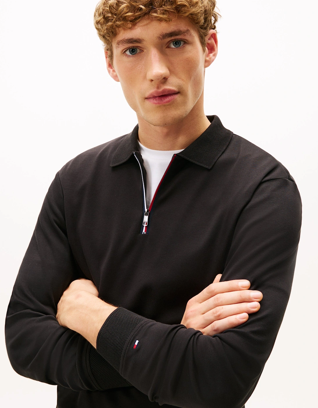 Interlock Mens Long Sleeve Zip Polo - Black