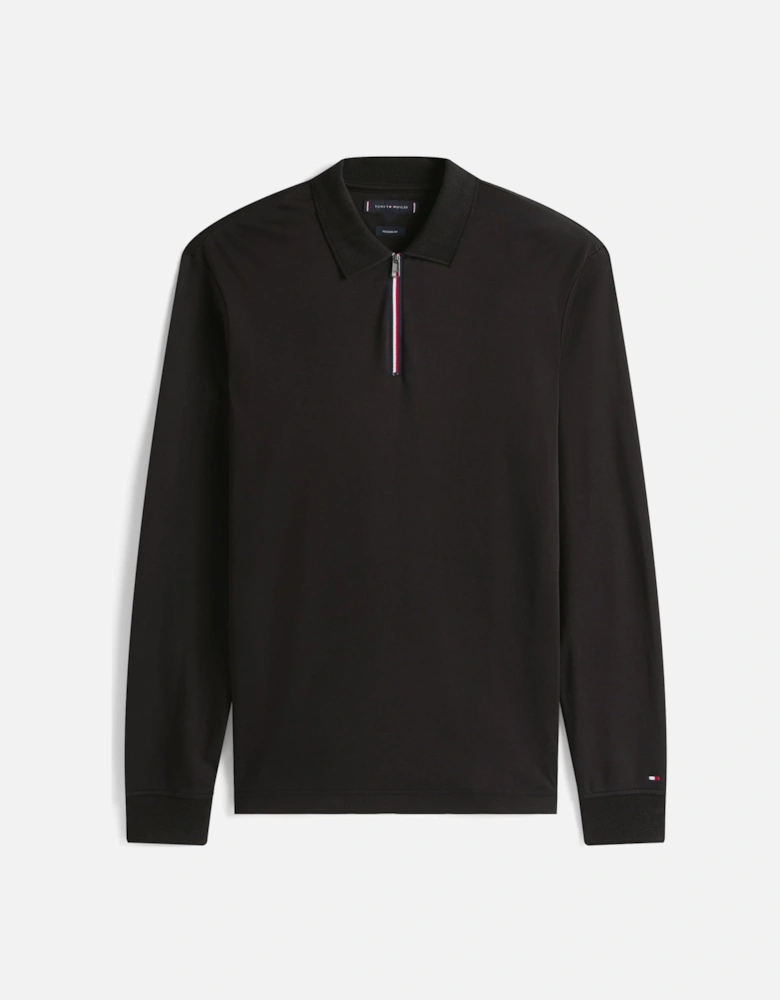 Interlock Mens Long Sleeve Zip Polo - Black