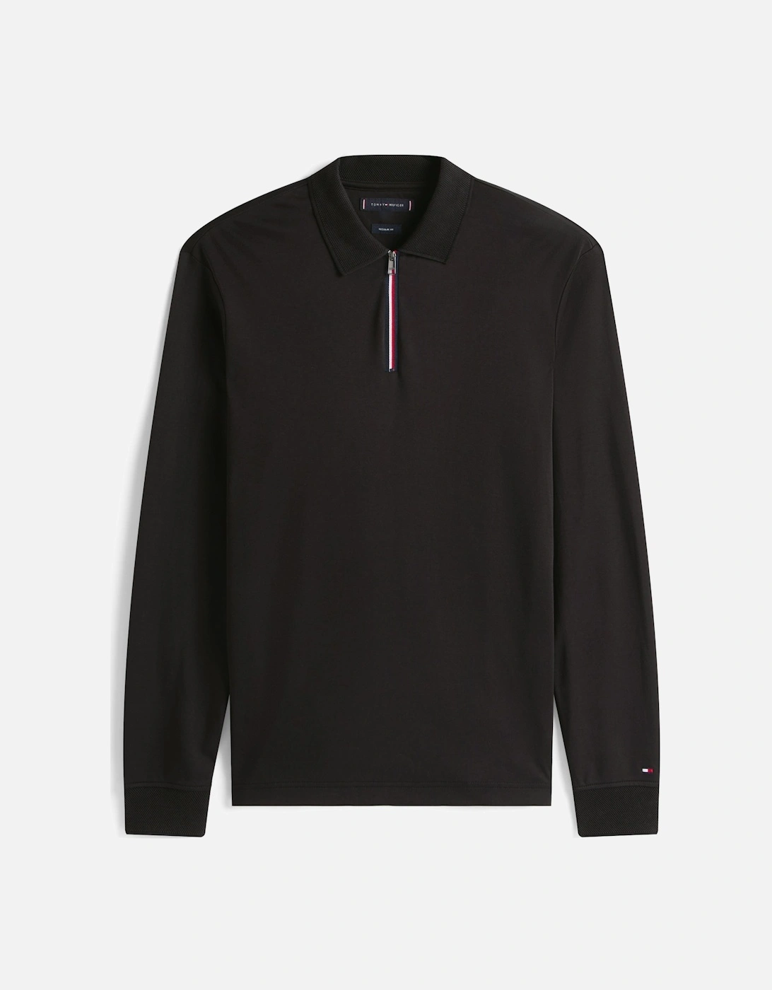 Interlock Mens Long Sleeve Zip Polo - Black