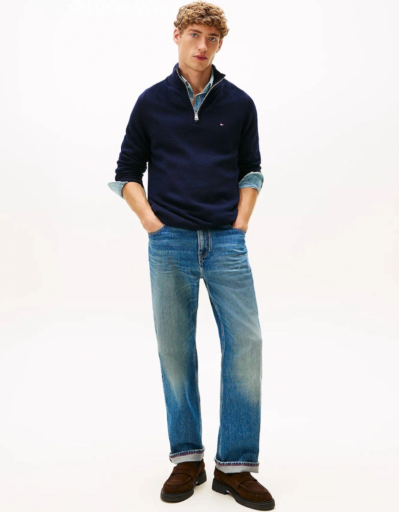 Lambswool Half-Zip Mock Neck Mens Jumper - Desert Sky